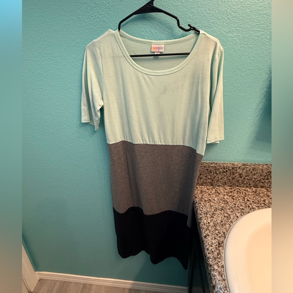 LuLaRoe Mint, Gray, and Black Colorblock Dress